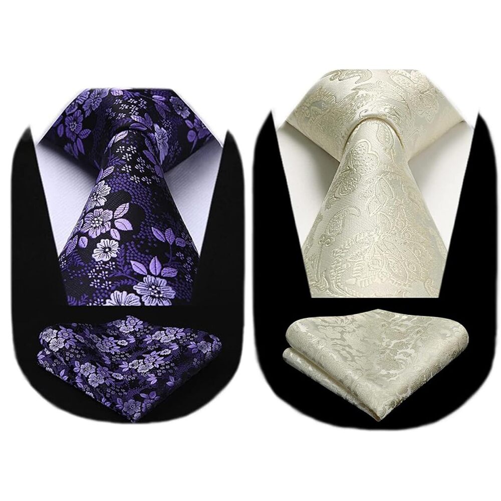 3422 2PCS Ties Xmas Tie and Pocket Square Wedding Holiday Season Funny